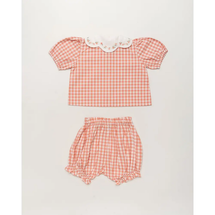 Early Sunday Tilly Blouse &amp; Holly Baby Shorts Set - Peony