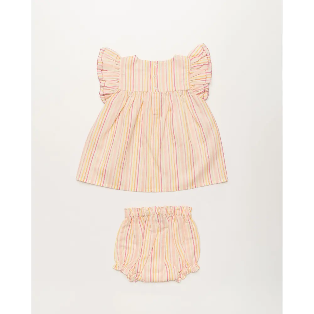 Early Sunday Sienna Baby Dress &amp; Bloomer Set - Pink Stripes
