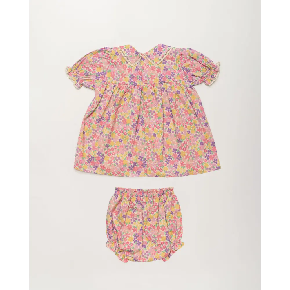 Early Sunday Sofia Baby Dress &amp; Bloomer Set - Emma Floral Purple