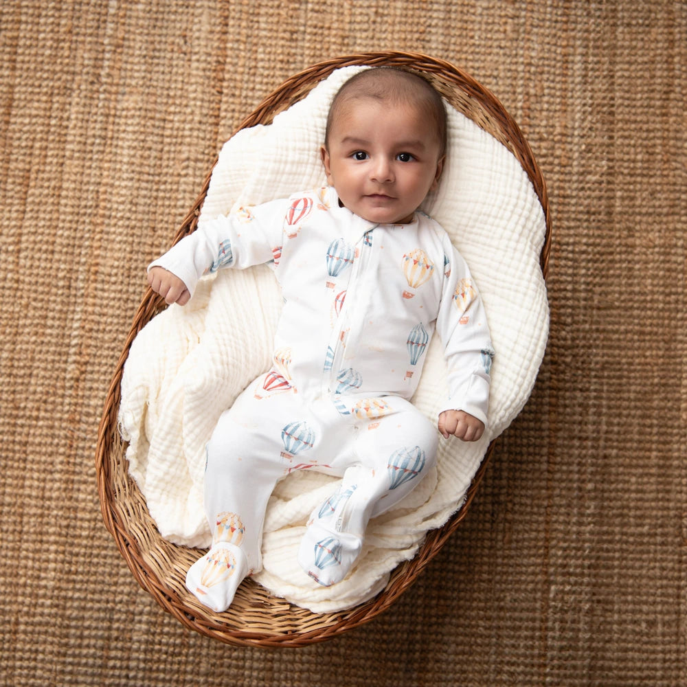 Cot &amp; Candy Baby Organic Footed Zipsuit - Baloon Print + Air Blue