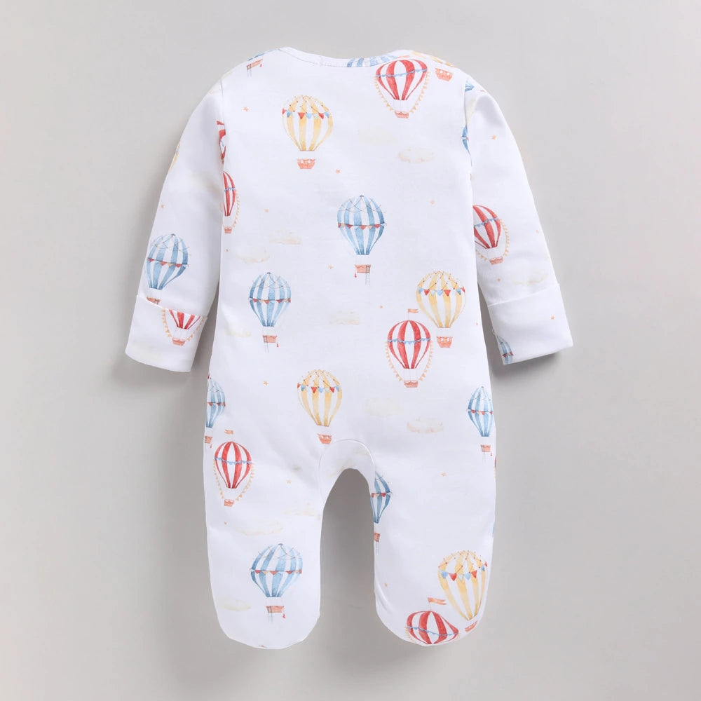 Cot &amp; Candy Baby Organic Footed Zipsuit - Baloon Print + Air Blue