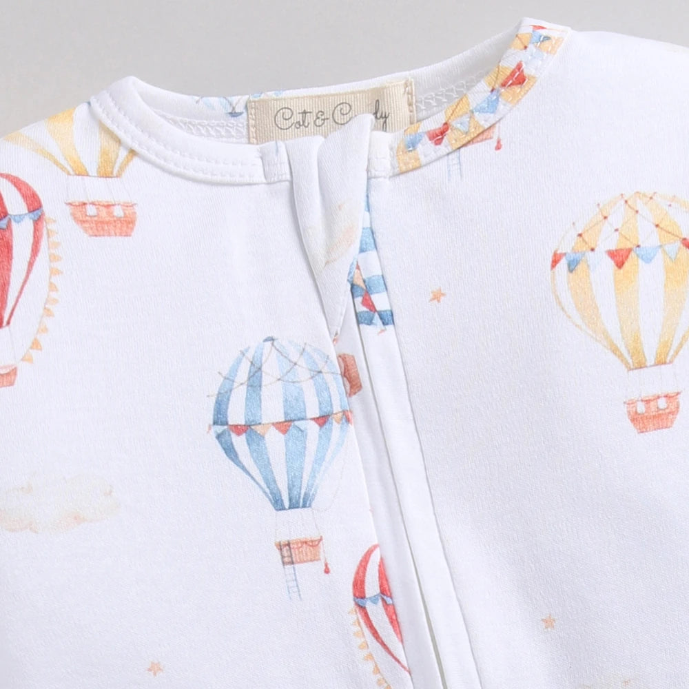 Cot &amp; Candy Baby Organic Footed Zipsuit - Baloon Print + Air Blue