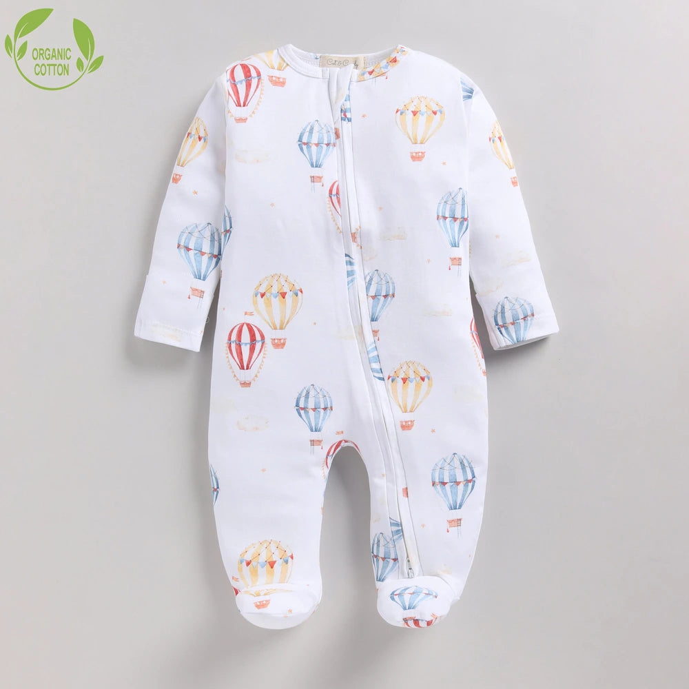 Cot &amp; Candy Baby Organic Footed Zipsuit - Baloon Print + Air Blue