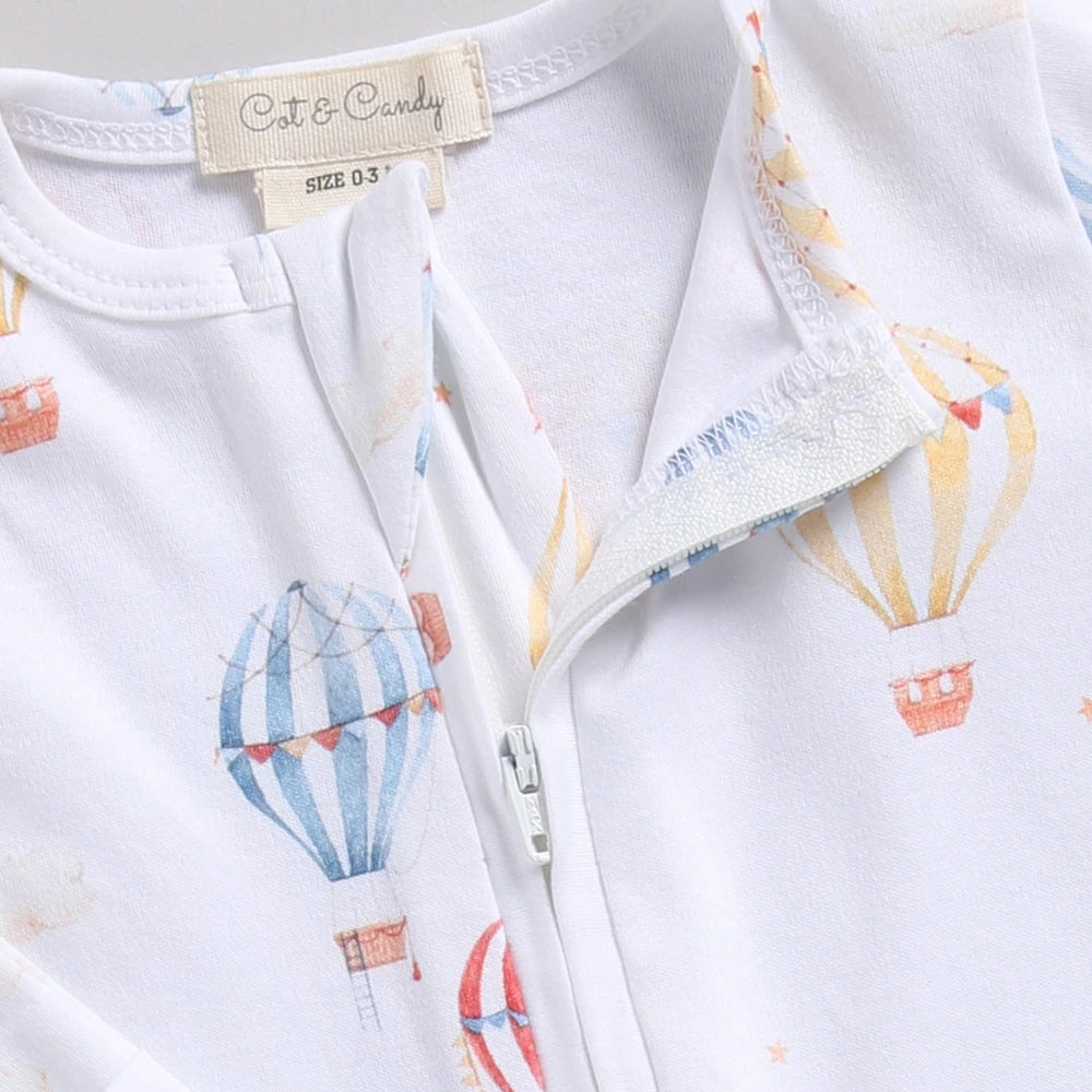 Cot &amp; Candy Baby Organic Footed Zipsuit - Baloon Print + Air Blue