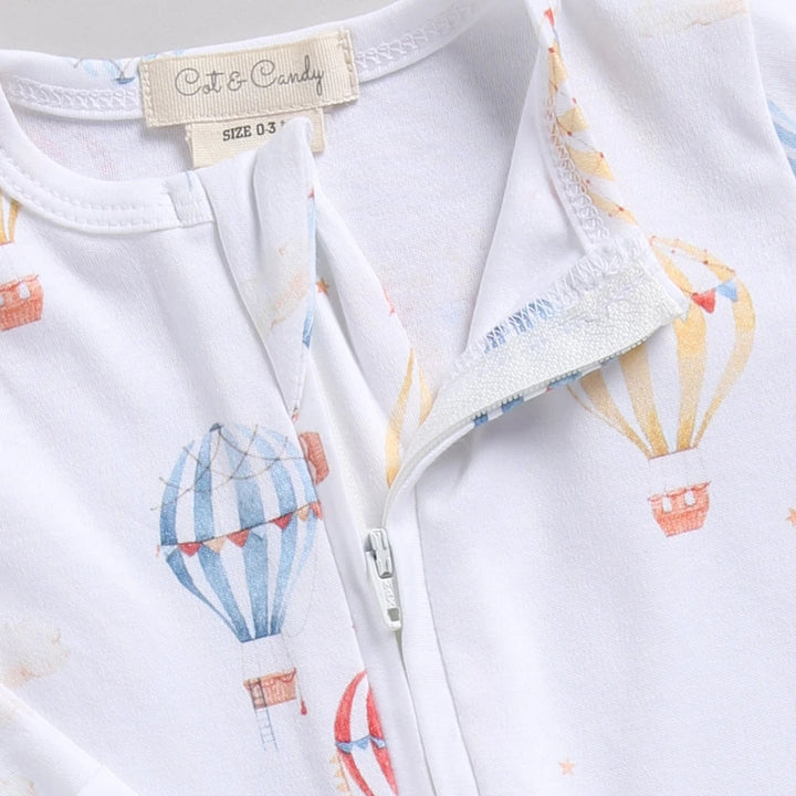 Cot &amp; Candy Baby Organic Footed Zipsuit - Baloon Print + Air Blue