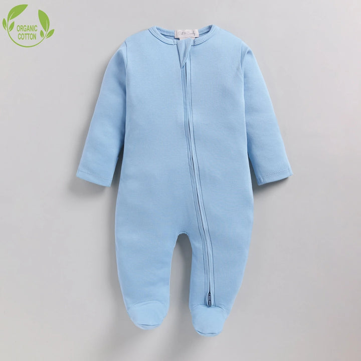 Cot &amp; Candy Baby Organic Footed Zipsuit - Baloon Print + Air Blue