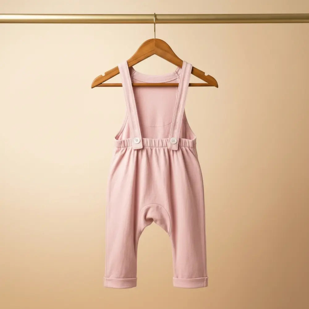 Bubz Bamboo Baby Dungaree - Adjustable Straps - Easy Diaper Change With Elasticated Waist - Cotton Candy Pink
