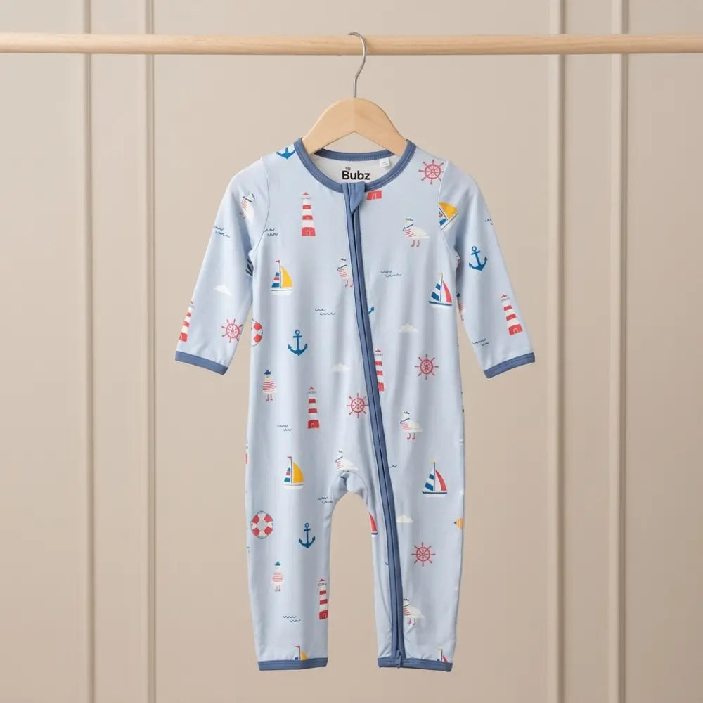 Bubz Bamboo Baby Zipsuit - Little Sailors