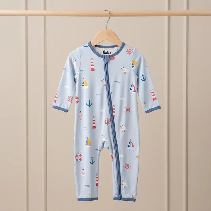 Bubz Bamboo Baby Zipsuit - Little Sailors