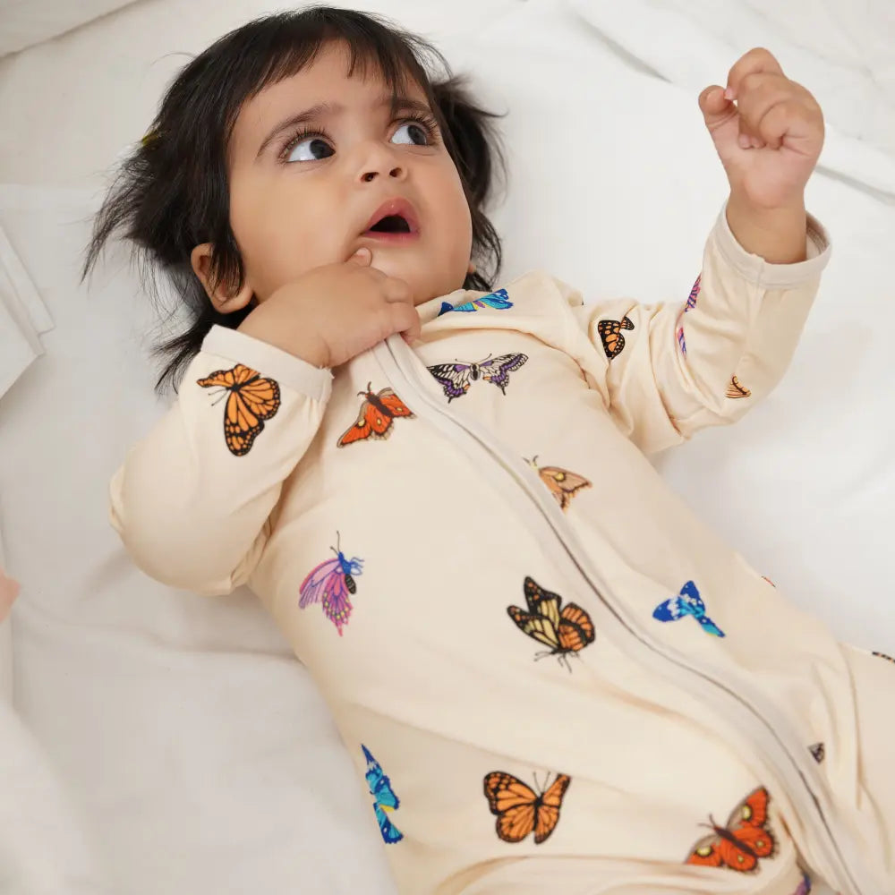 Bubz Bamboo Baby Zipsuit - Chasing Butterflies