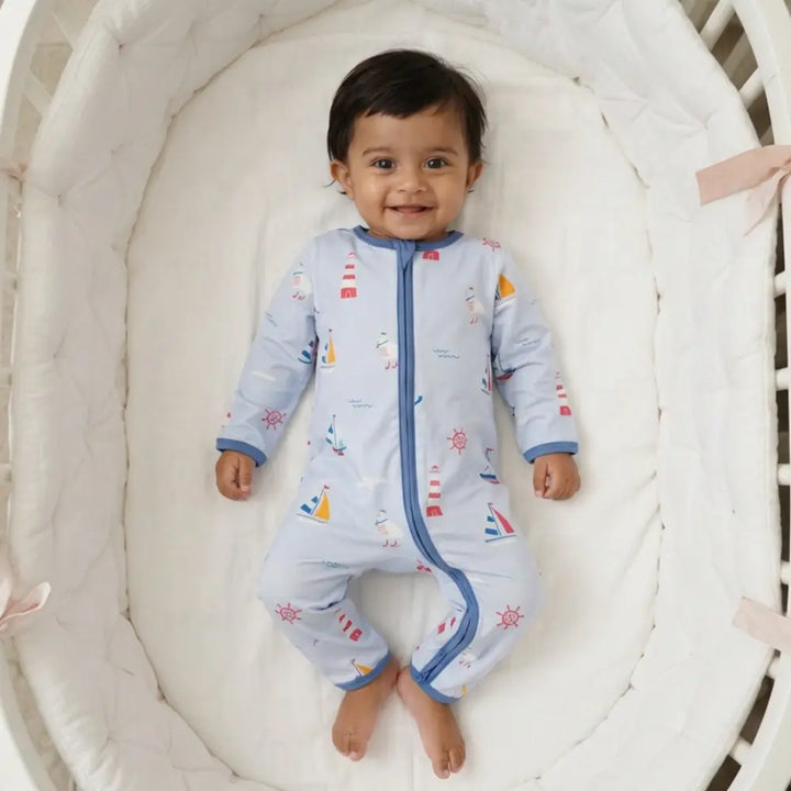 Bubz Bamboo Baby Zipsuit - Little Sailors