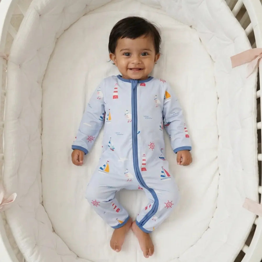 Bubz Bamboo Baby Zipsuit - Little Sailors