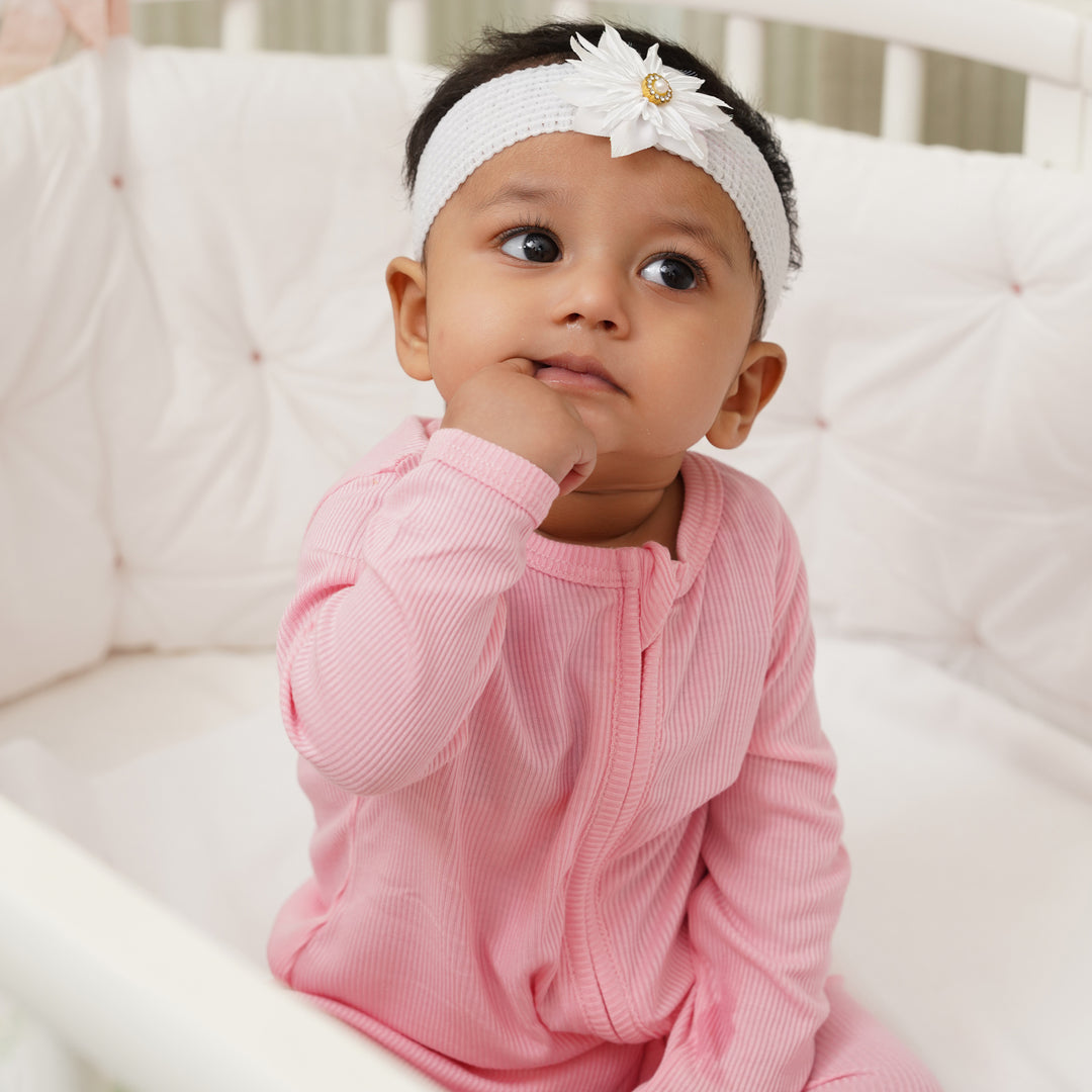 Bubz Bamboo Baby Zipsuit - Two-Way Zip Sleepsuit - Ribbed Cotton Candy Pink