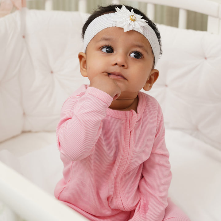 Bubz Bamboo Baby Zipsuit - Two-Way Zip Sleepsuit - Ribbed Cotton Candy Pink