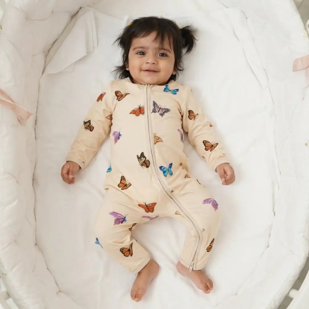 Bubz Bamboo Baby Zipsuit - Chasing Butterflies
