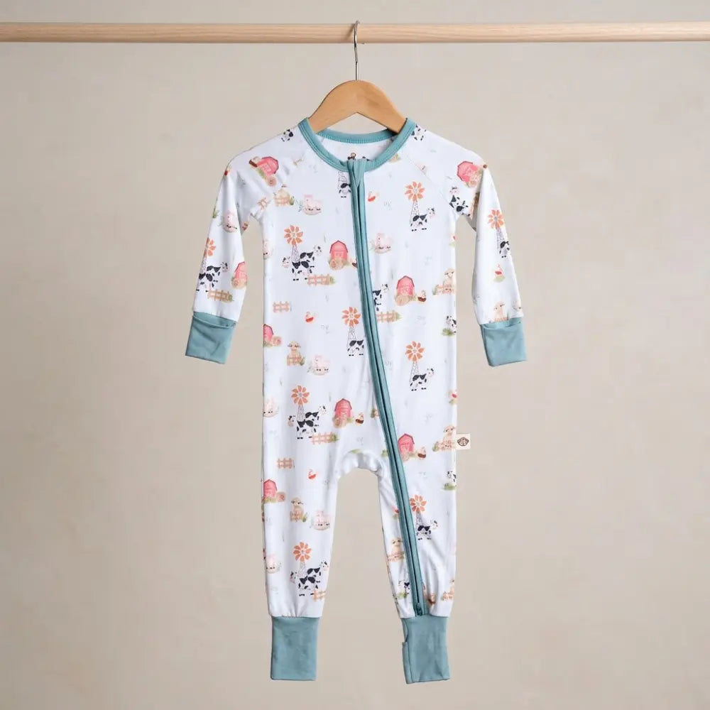 Bubz Bamboo Baby Zipsuit - Two-way zip sleepsuit - Barn