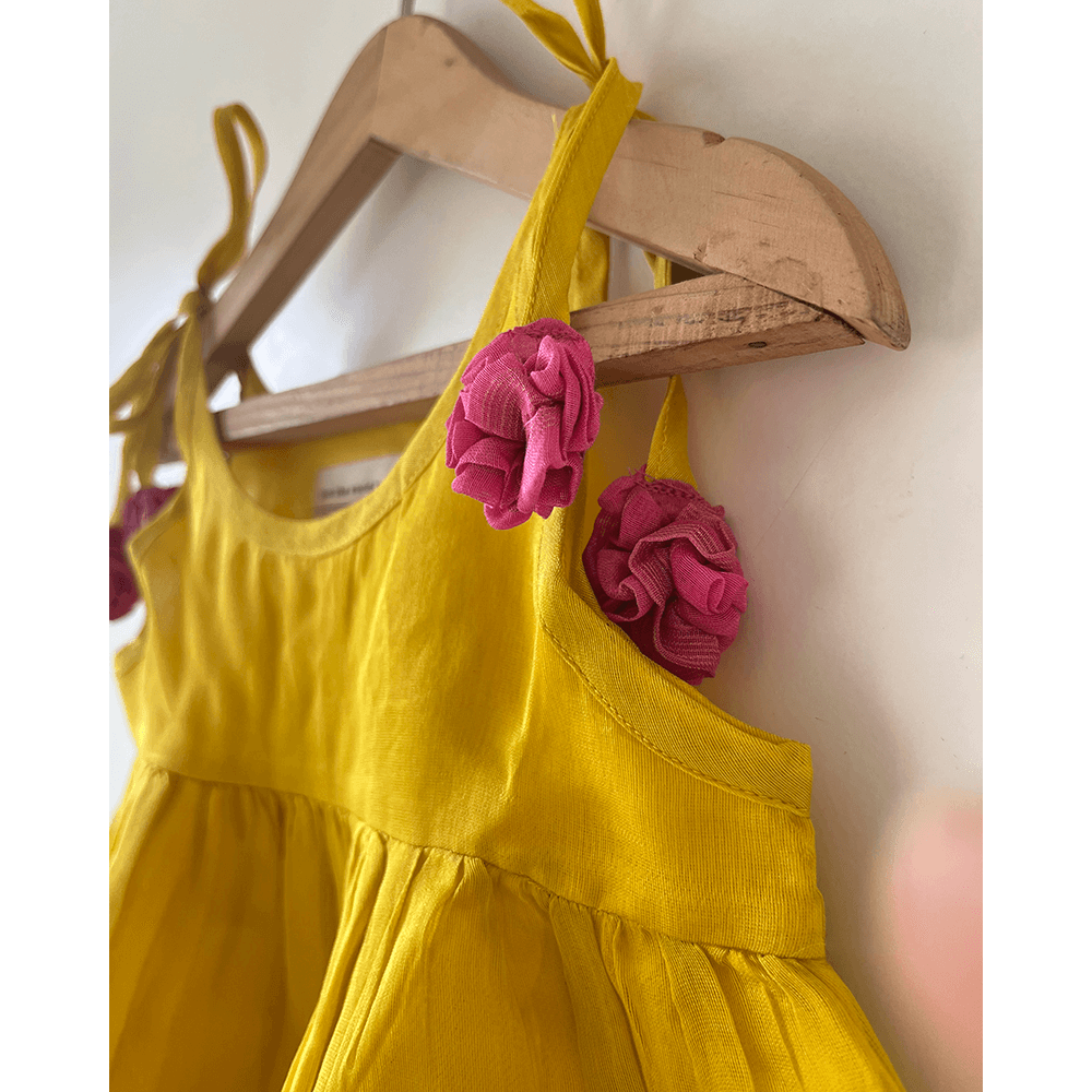 Love The World Today Basant Handwoven Cotton Silk Tiered Festive Infant Dress - Yellow