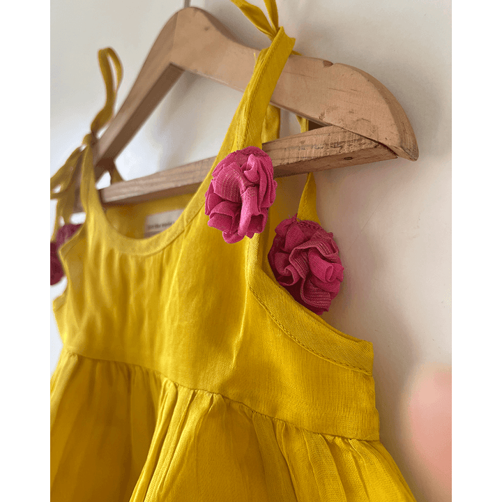 Love The World Today Basant Handwoven Cotton Silk Tiered Festive Infant Dress - Yellow
