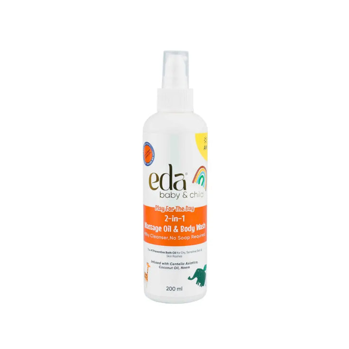 Eda Baby &amp; Child Play for the Day Cleansing Bath Oil | 2 in 1 Massage Oil &amp; Body Wash | Gentle Formula | Moisturizing Bath Oil for Sensitive Skin
