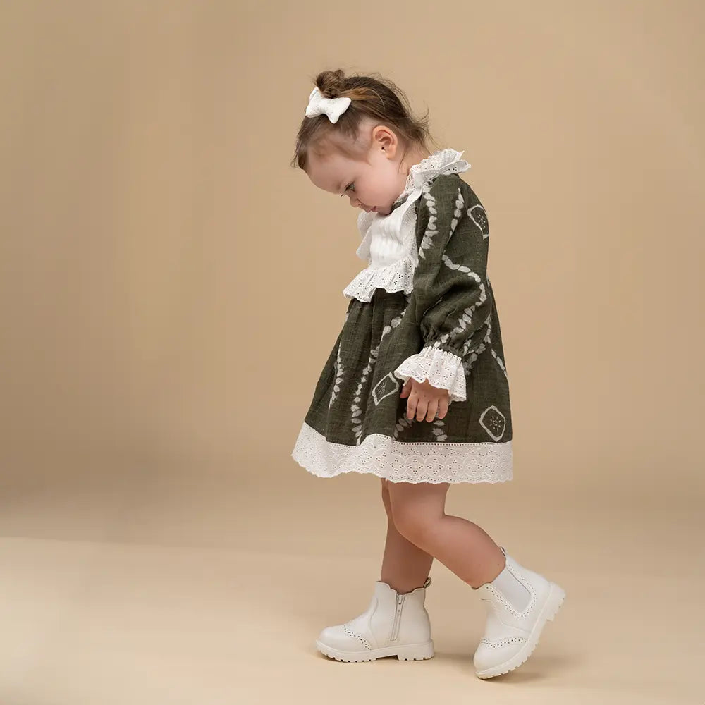 PureCloth.Co Green Victorian Dress| Winter Partywear | Cotton