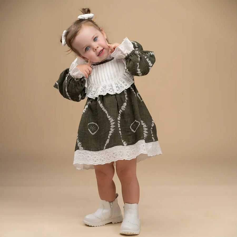 PureCloth.Co Green Victorian Dress| Winter Partywear | Cotton