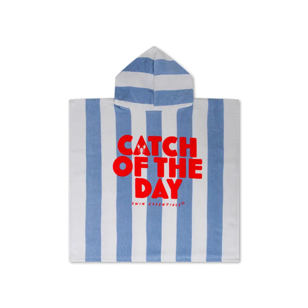Swim Essentials Beach Poncho, Quick-Dry Kids Hooded Towel Poncho, 65 × 65 cm, Blue - Catch of the day