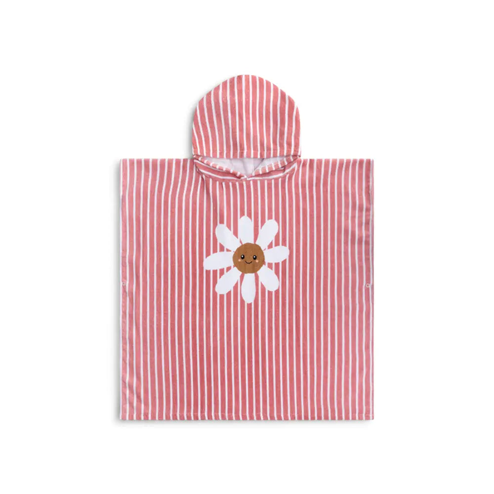 Swim Essentials Beach Poncho, Quick-Dry Kids Hooded Towel Poncho, 65 × 65 cm, Red/White - Daisy Flower