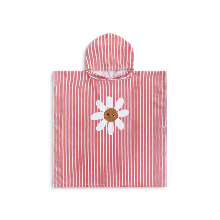 Swim Essentials Beach Poncho, Quick-Dry Kids Hooded Towel Poncho, 65 × 65 cm, Red/White - Daisy Flower