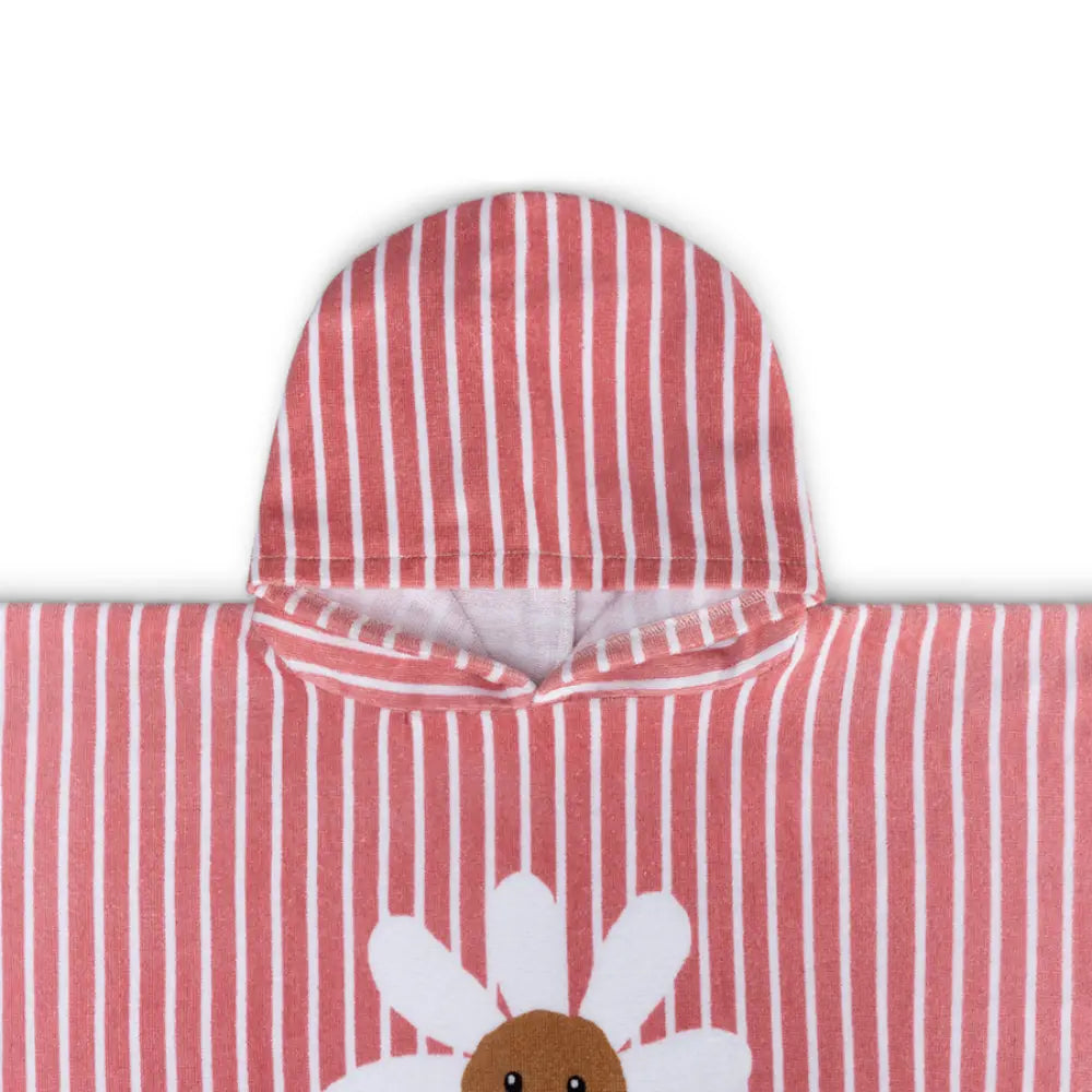Swim Essentials Beach Poncho, Quick-Dry Kids Hooded Towel Poncho, 65 × 65 cm, Red/White - Daisy Flower