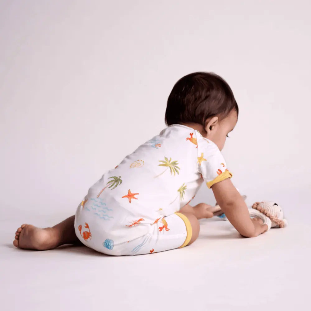 Bubz Bamboo Baby Romper - Soft Breathable Two-Way Zip - Beach