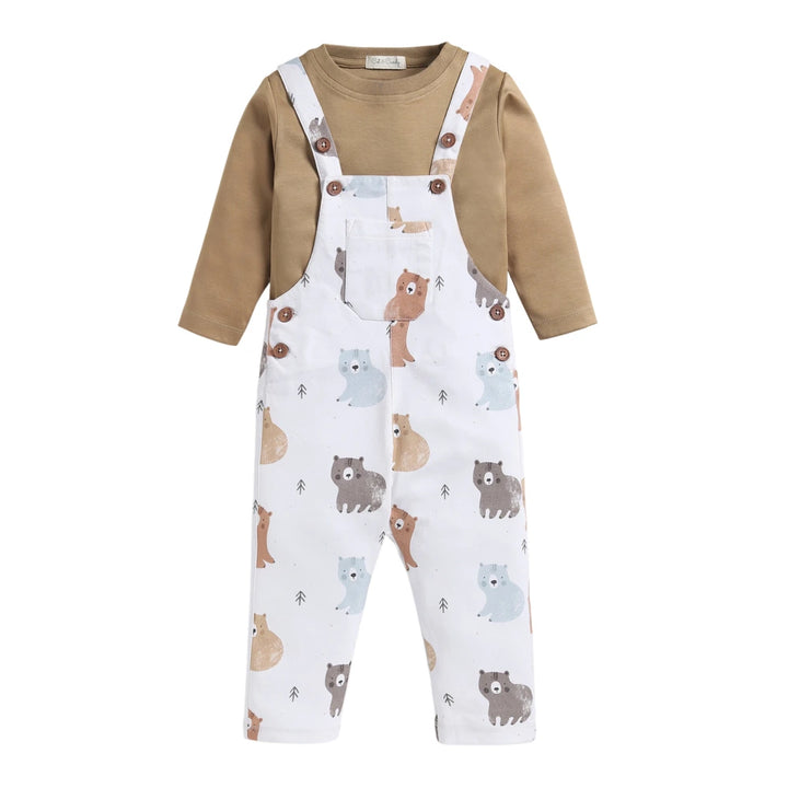 Cot &amp; Candy Baby Organic Dungaree With Long sleeve Tee - Amber Woodland