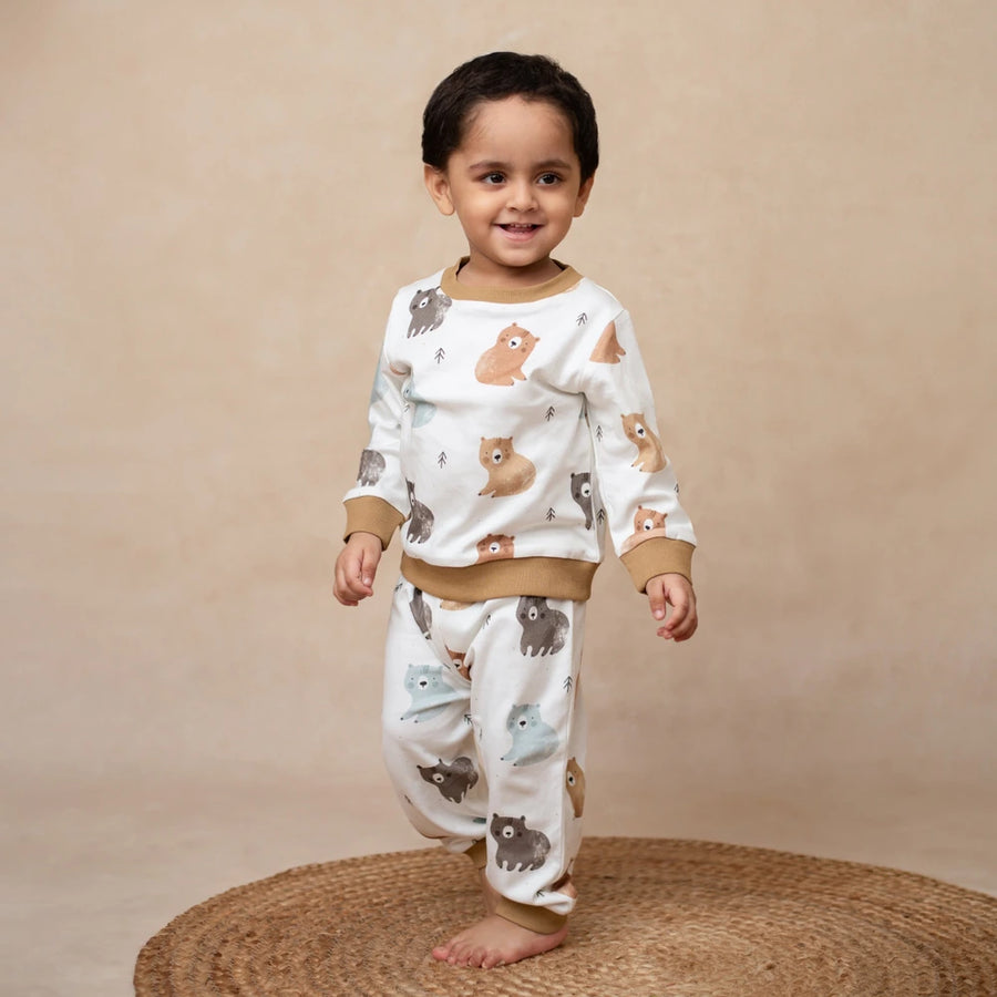 Cot & Candy Baby Organic Crew Neck PJ set - Amber Woodland