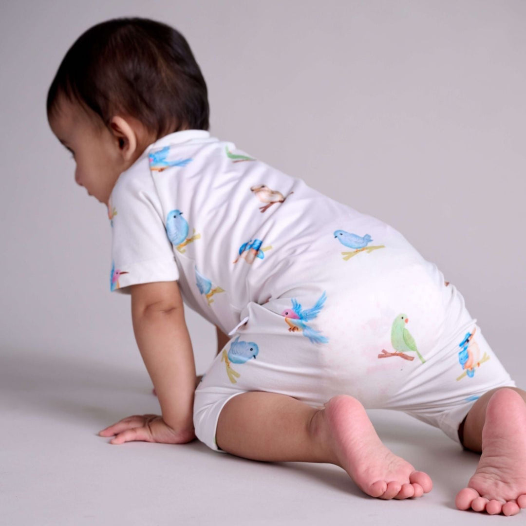 Bubz Bamboo Baby Romper - Soft Breathable Two-Way Zip - Tiny Tweets