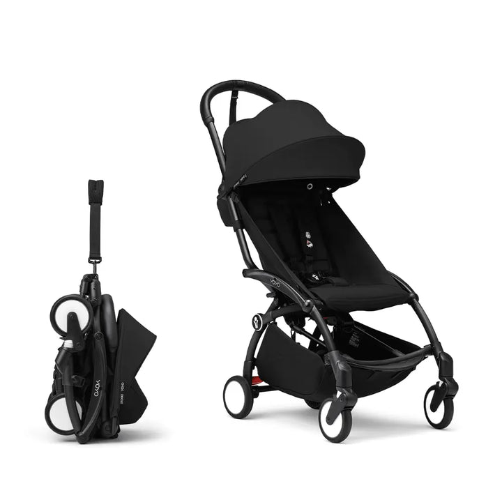 Stokke YOYO3 Stroller | Lightweight Compact Travel Stroller for Babies | Cabin Friendly &amp; Foldable | UPF 50+ Sun Protection | 5 Point Safety Harness | Award Winning Design | YOYO Stroller India | 6 Months to 4 Years - Black/Black