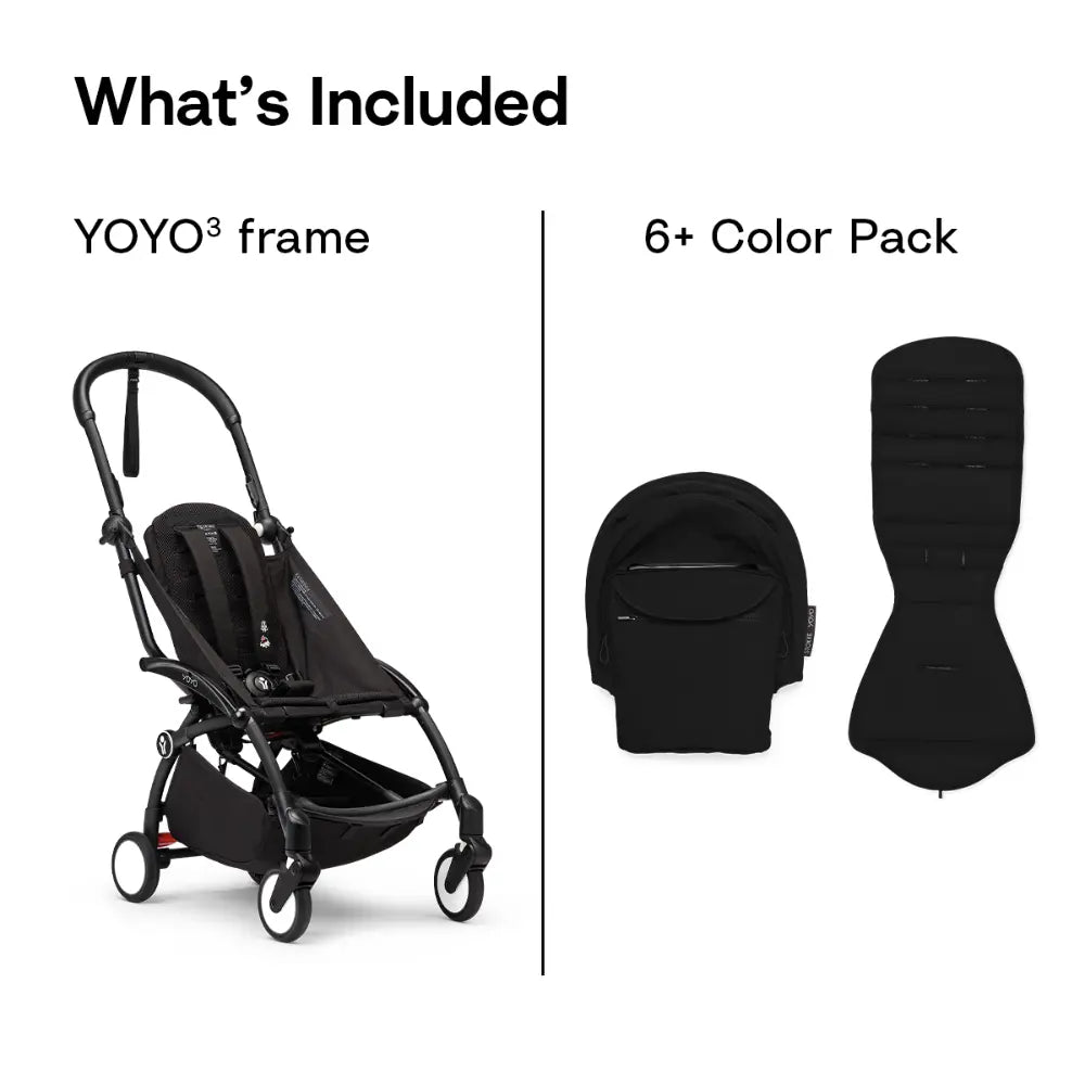 Stokke YOYO3 Stroller | Lightweight Compact Travel Stroller for Babies | Cabin Friendly &amp; Foldable | UPF 50+ Sun Protection | 5 Point Safety Harness | Award Winning Design | YOYO Stroller India | 6 Months to 4 Years - Black/Black