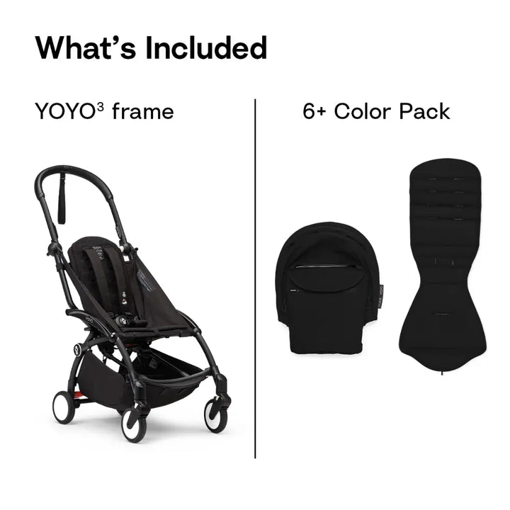 Stokke YOYO3 Stroller | Lightweight Compact Travel Stroller for Babies | Cabin Friendly &amp; Foldable | UPF 50+ Sun Protection | 5 Point Safety Harness | Award Winning Design | YOYO Stroller India | 6 Months to 4 Years - Black/Black