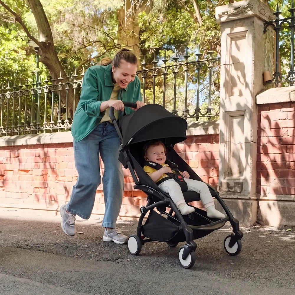Stokke YOYO3 Stroller | Lightweight Compact Travel Stroller for Babies | Cabin Friendly &amp; Foldable | UPF 50+ Sun Protection | 5 Point Safety Harness | Award Winning Design | YOYO Stroller India | 6 Months to 4 Years - Black/Black