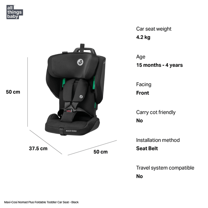 Maxi-Cosi Nomad Plus Foldable Travel-Friendly Toddler Car Seat - Black