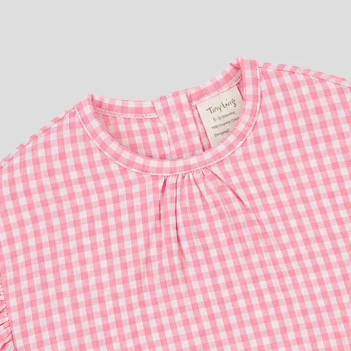 Tiny Twig Berry Gingham Bodysuit Frill Sleeve