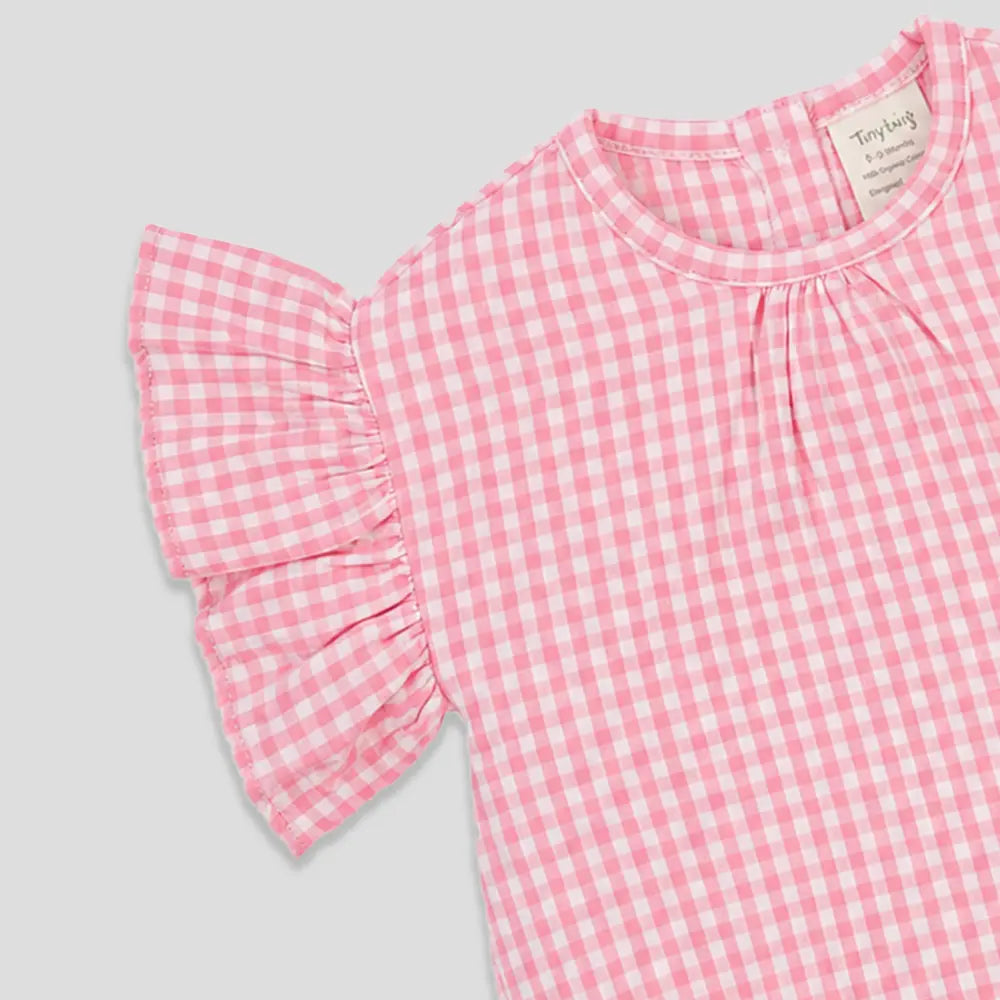 Tiny Twig Berry Gingham Bodysuit Frill Sleeve