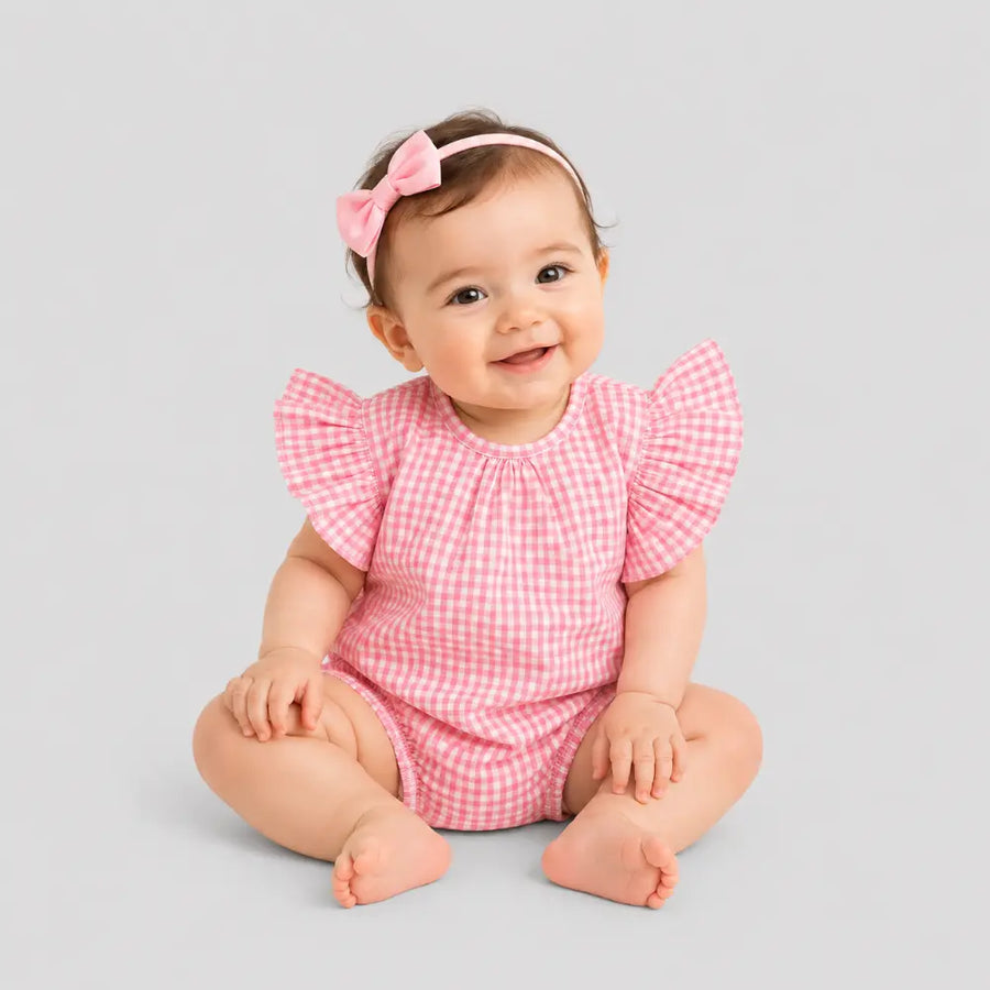 Tiny Twig Berry Gingham Bodysuit Frill Sleeve