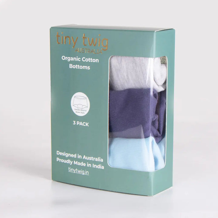 Tiny Twig Organic Baby Bottoms (Pack of 3) (Soft Blue, Sage &amp; Grey Marle) - Neutral