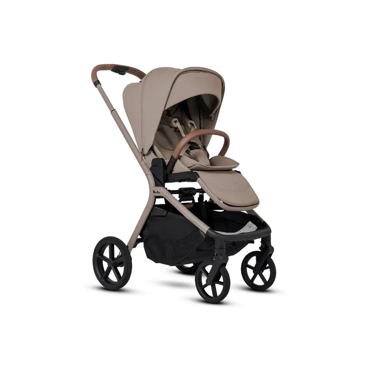 Silver Cross Breez Stroller &amp; Carry Cot Travel System Combo | Reversible Flat Recline Seat | Height Adjustable | All Terrain Suspension | One Hand Fold | Rain Cover &amp; Adaptors Included | Newborn to 4 Years | Up to 22kg - Champagne
