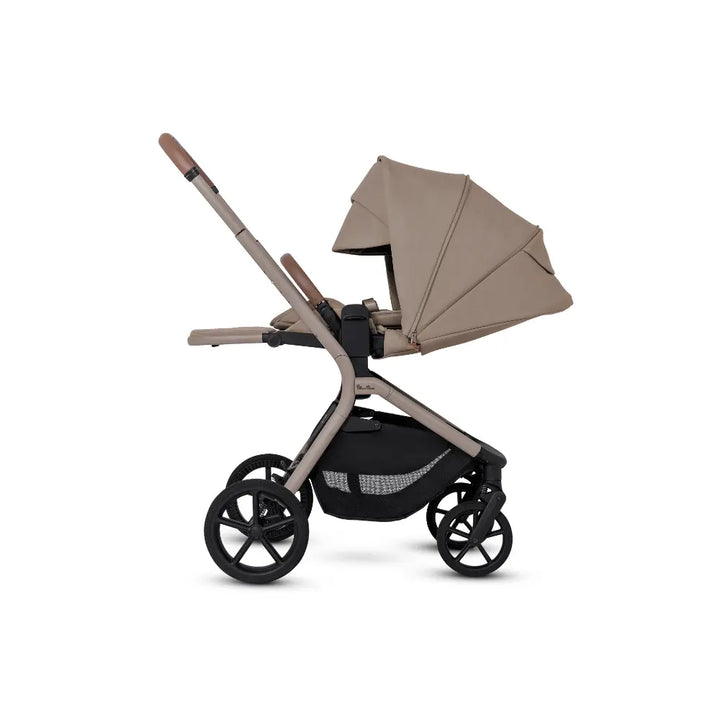 Silver Cross Breez Stroller &amp; Carry Cot Travel System Combo | Reversible Flat Recline Seat | Height Adjustable | All Terrain Suspension | One Hand Fold | Rain Cover &amp; Adaptors Included | Newborn to 4 Years | Up to 22kg - Champagne