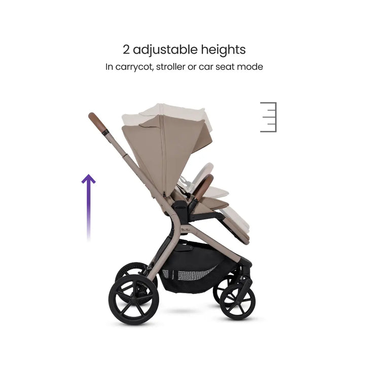 Silver Cross Breez Stroller &amp; Carry Cot Travel System Combo | Reversible Flat Recline Seat | Height Adjustable | All Terrain Suspension | One Hand Fold | Rain Cover &amp; Adaptors Included | Newborn to 4 Years | Up to 22kg - Champagne