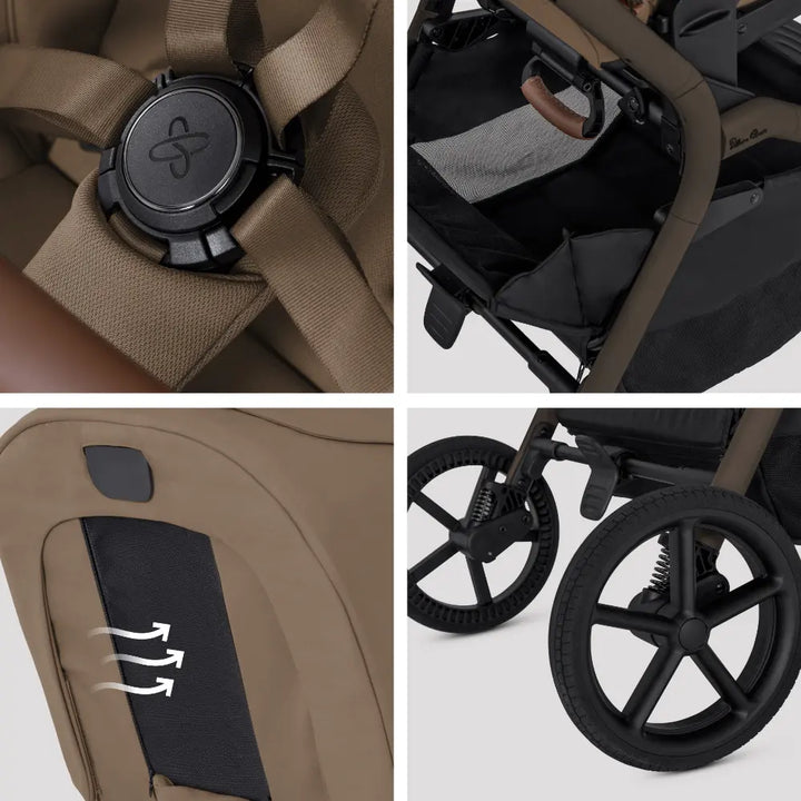 Silver Cross Breez Stroller &amp; Carry Cot Travel System Combo | Reversible Flat Recline Seat | Height Adjustable | All Terrain Suspension | One Hand Fold | Rain Cover &amp; Adaptors Included | Newborn to 4 Years | Up to 22kg - Maple