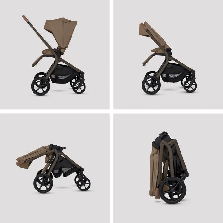 Silver Cross Breez Stroller &amp; Carry Cot Travel System Combo | Reversible Flat Recline Seat | Height Adjustable | All Terrain Suspension | One Hand Fold | Rain Cover &amp; Adaptors Included | Newborn to 4 Years | Up to 22kg - Maple