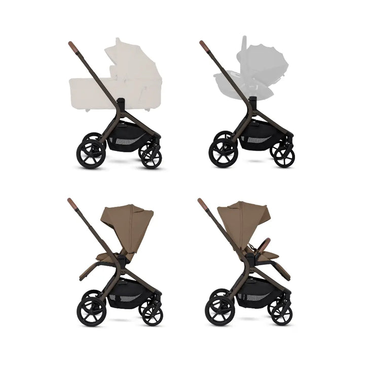 Silver Cross Breez Stroller &amp; Carry Cot Travel System Combo | Reversible Flat Recline Seat | Height Adjustable | All Terrain Suspension | One Hand Fold | Rain Cover &amp; Adaptors Included | Newborn to 4 Years | Up to 22kg - Maple