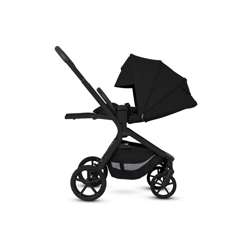 Silver Cross Breez Stroller &amp; Carry Cot Travel System Combo | Reversible Flat Recline Seat | Height Adjustable | All Terrain Suspension | One Hand Fold | Rain Cover &amp; Adaptors Included | Newborn to 4 Years | Up to 22kg - Onyx