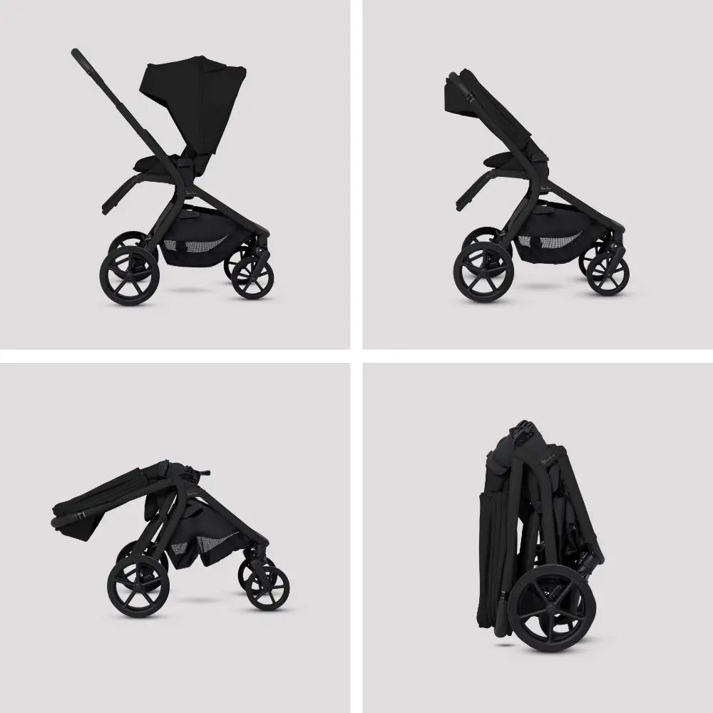 Silver Cross Breez Stroller &amp; Carry Cot Travel System Combo | Reversible Flat Recline Seat | Height Adjustable | All Terrain Suspension | One Hand Fold | Rain Cover &amp; Adaptors Included | Newborn to 4 Years | Up to 22kg - Onyx